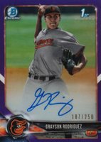 2018 Bowman Draft Chrome Draft Picks Autographs #CDAGR Grayson Rodriguez Purple Refractor Baseball Card