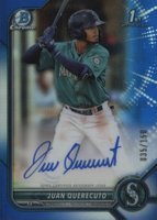 2022 Bowman Chrome Prospect Autographs #CPAJQ Juan Querecuto Blue Refractor Baseball Card