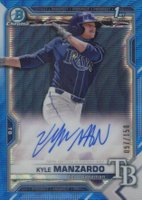 2021 Bowman Draft Chrome Draft Pick Autographs #CDAKM Kyle Manzardo Blue Wave Refractor Baseball Card