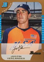 2005 Bowman Draft Picks #129 Justin Verlander Gold Baseball Card