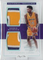 2016 Panini National Treasures Rookie Materials #8 Brandon Ingram Dual-Platinum 1/1 Basketball Card