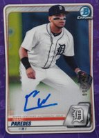 2020 Bowman Chrome Prospect Autographs #CPAIP Isaac Paredes Purple Refractor Baseball Card