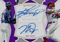 2020 Topps Definitive Collection Dual Autograph Collection #GT Ken Griffey Jr./Mike Trout Purple Baseball Card