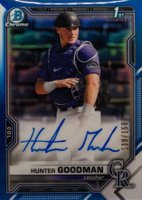 2021 Bowman Draft Chrome Draft Pick Autographs #CDAHG Hunter Goodman Blue Refractor Baseball Card