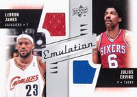 2008 Upper Deck Emulation Dual Memorabilia #E-EJ Julius Erving/LeBron James Basketball Card