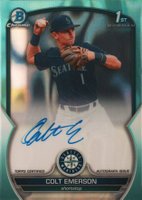 2023 Bowman Draft Chrome Prospect Autograph #CDACE Colt Emerson Aqua Lava Baseball Card