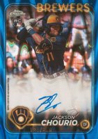 2024 Topps Chrome Rookie Autographs #RAJC Jackson Chourio Blue Raywave Refractor Baseball Card