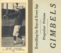 1916 Gimbels #153 Slim Sallee Baseball Card