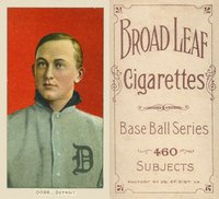 1909 White Borders Broadleaf 460 #96 Ty Cobb Portrait-Red Background Baseball Card