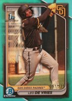 2024 Bowman Chrome Prospects #BCP179 Leo de Vries Aqua Refractor Baseball Card