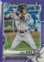 2021 Bowman Mega Box Chrome #BCP33 Eddy Diaz Purple Refractor Baseball Card