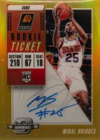 2018 Panini Contenders Optic  #130 Mikal Bridges Both Hands on Ball-Autograph-Gold Basketball Card