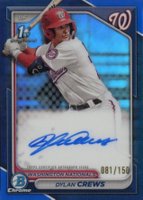 2024 Bowman Chrome Prospect Autographs #CPADC Dylan Crews Blue Refractor Baseball Card