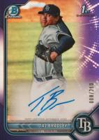 2022 Bowman Chrome Prospect Autographs #CPATB Taj Bradley Purple Refractor Baseball Card