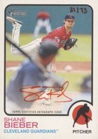 2022 Topps Heritage Real One Autographs #ROASB Shane Bieber Red Ink Baseball Card
