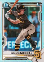 2021 Bowman Draft #BDC119 Jackson Merrill Chrome-Sky Blue Refractor Baseball Card