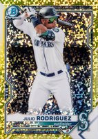 2021 Bowman Chrome Prospects #BCP86 Julio Rodriguez Yellow Mini-Diamond Refractor Baseball Card