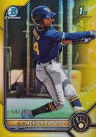 2022 Bowman Chrome Prospects #BCP79 Jackson Chourio Yellow Refractor Baseball Card