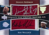 2004 Upper Deck Exquisite Collection Dual Scripted Swatches #SS2RW Ben Wallace/Dennis Rodman Basketball Card