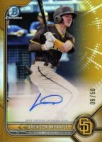 2022 Bowman Chrome Prospect Autographs #CPAJME Jackson Merrill Gold Refractor Baseball Card