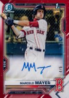 2021 Bowman Draft Chrome Draft Pick Autographs #CDAMM Marcelo Mayer Red Refractor Baseball Card