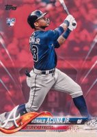 2018 Topps Update #US250 Ronald Acuna Jr. At-Bat in Blue Jersey-Hot Pink Baseball Card