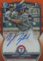 2023 Bowman Draft Chrome Prospect Autograph #CDAWL Wyatt Langford Orange Wave Baseball Card
