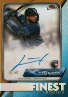 2024 Topps Finest Finest Rookie Design Variation Autographs #FRJC Junior Caminero Gold Refractor Baseball Card