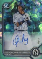 2022 Bowman Sapphire Edition Chrome Prospect Autographs #OC Oswaldo Cabrera Aqua Baseball Card
