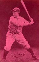 1926 Exhibit Postcard backs (1926-1929) # Lou Gehrig Batting-Photo background Baseball Card