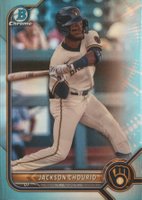2022 Bowman Draft #BDC115 Jackson Chourio Chrome-Sky Blue Refractor Baseball Card
