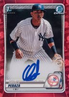 2020 Bowman Chrome Prospect Autographs #CPAOP Oswald Peraza Red Refractor Baseball Card