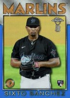 2021 Topps Chrome Ben Baller 1986 Topps #12 Sixto Sanchez Blue Refractor Baseball Card