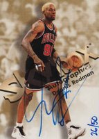 1998 Skybox Premium Autographics # Dennis Rodman Blue Basketball Card
