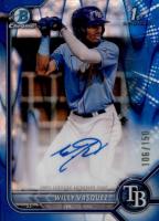 2022 Bowman Chrome Prospect Autographs #CPAWVZ Willy Vasquez Blue Raywave Refractor Baseball Card