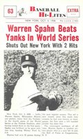 1960 Nu-Card Highlights #63 Warren Spahn Beats Yanks in World Series Baseball Card