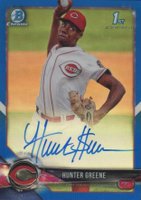 2018 Bowman Prospects Autographs Chrome #HG Hunter Greene Blue Refractor Baseball Card