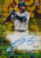 2022 Bowman Heritage Chrome Rookie Autographs #JR Julio Rodriguez Gold Refractor Baseball Card
