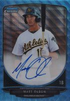 2013 Bowman Prospect Autograph #BCPMO Matt Olson Chrome-Blue Wave Refractor Baseball Card