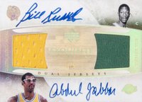 2005 Upper Deck Exquisite Collection Dual Jerseys Autographs #DJAAR Bill Russell/Kareem Abdul-Jabbar Basketball Card
