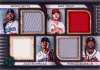 2023 Topps Museum Collection Four-Player Primary Pieces Quad Relics #BTRA Julio Rodriguez/Mike Trout/Mookie Betts/Ronald Acuna Jr. Baseball Card