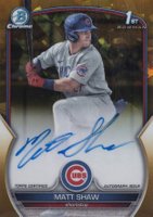 2023 Bowman Draft Sapphire Edition Chrome Prospect Autographs #CDAMS Matt Shaw Gold Baseball Card