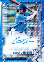 2021 Bowman Draft Chrome Draft Pick Autographs #CDACJ Carter Jensen Blue Wave Refractor Baseball Card