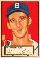 1952 Topps #33b Warren Spahn Black Back Baseball Card
