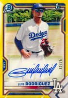 2021 Bowman Chrome Prospect Autographs #CPALR Luis Rodriguez Yellow Refractor Baseball Card