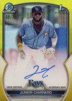 2023 Bowman Chrome Prospect Autographs #CPAJCR Junior Caminero Yellow Refractor Baseball Card