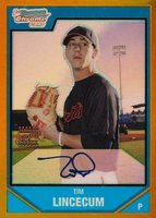 2007 Bowman Chrome Prospects #BC238 Tim Lincecum Gold Refractor-Autograph Baseball Card