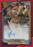 2024 Bowman Chrome Chrome Rookie Autographs #CRAJM Jackson Merrill Red Refractor Baseball Card
