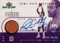 1999 Upper Deck MVP Game-Used Souvenir #KM-A Karl Malone Autograph Basketball Card