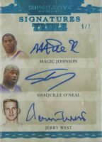 2020 Leaf Superlative Sports Superlative Signatures Three #SS3-03 erry West/Magic Johnson/Shaquille O'Neal Platinum Blue Basketball Card